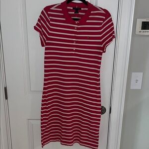 Tommy Hilfiger Pink & White Striped Polo Mini Dress